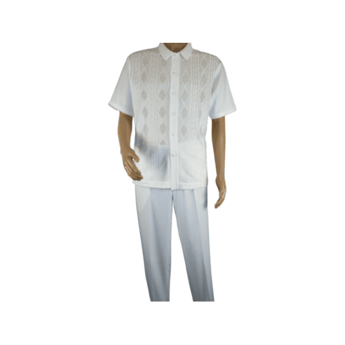 Men Silversilk 2pc walking leisure Matching Suit Italian woven knits 51016 White