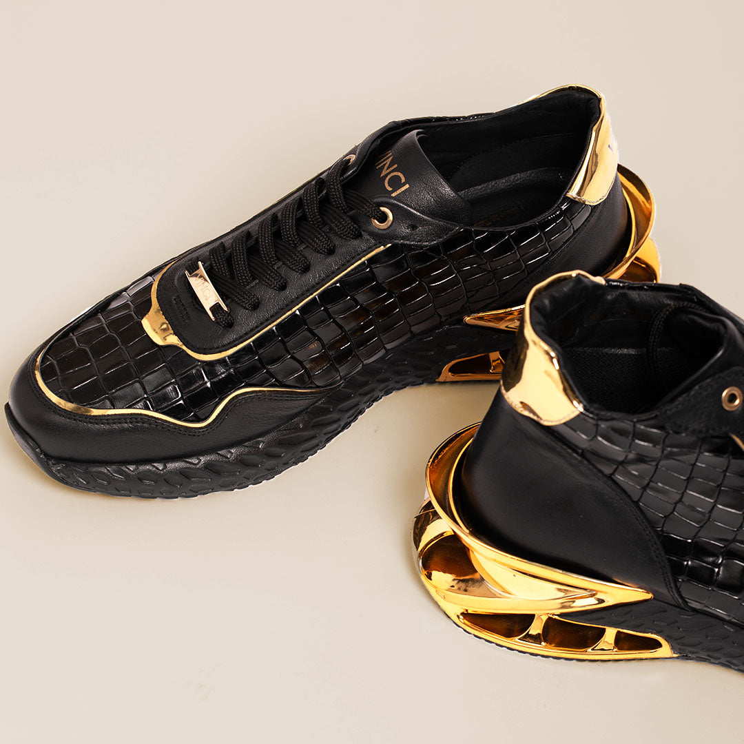 Vinci The Bellagio Black & Gold Leather Men Sneaker