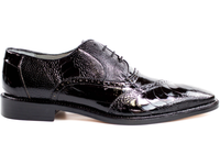 Men's Belvedere Nino Shoes Black Ostrich Eel leg Genuine Leather Lace Up 0B4