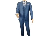 Men Suit BERLUSCONI Turkey 100% Italian Wool Super 180's 3pc Vested #Ber25 Blue