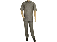 mens 2pc linen walking Set By Apollo King Summer Leisure suit SL208 Brown New