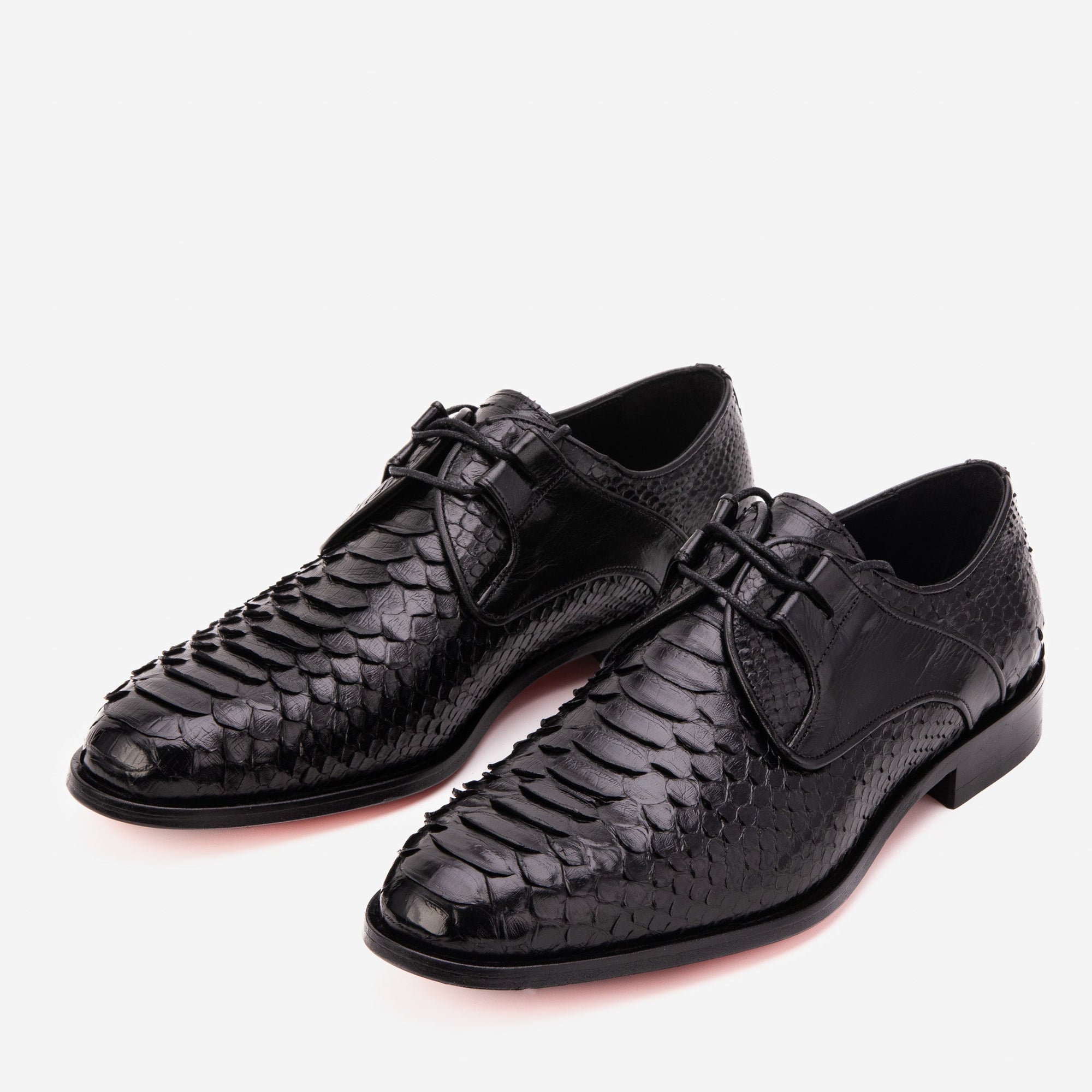 The Valmont Black Snake Leather Derby Men Shoe