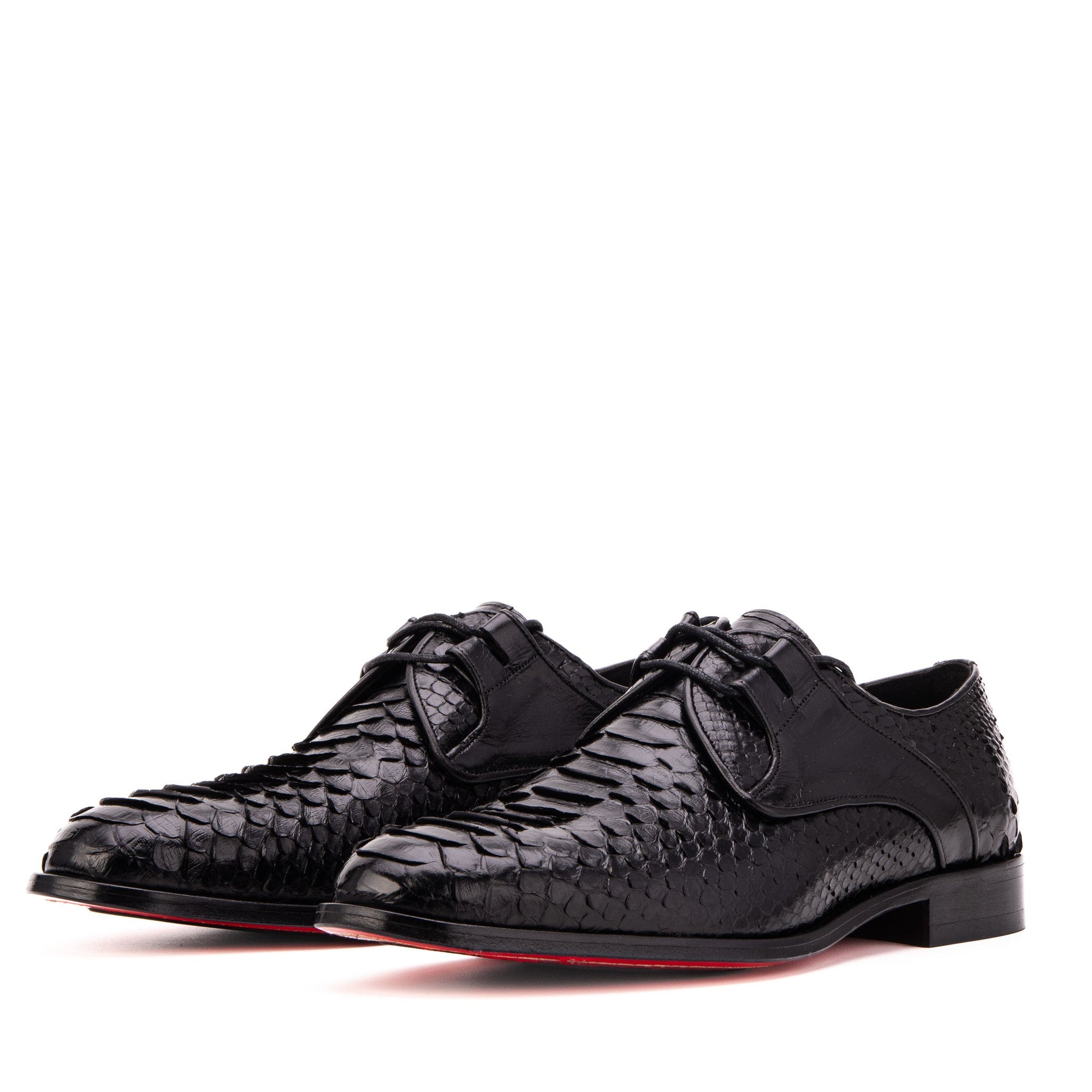 The Valmont Black Snake Leather Derby Men Shoe