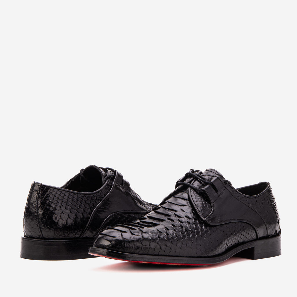The Valmont Black Snake Leather Derby Men Shoe