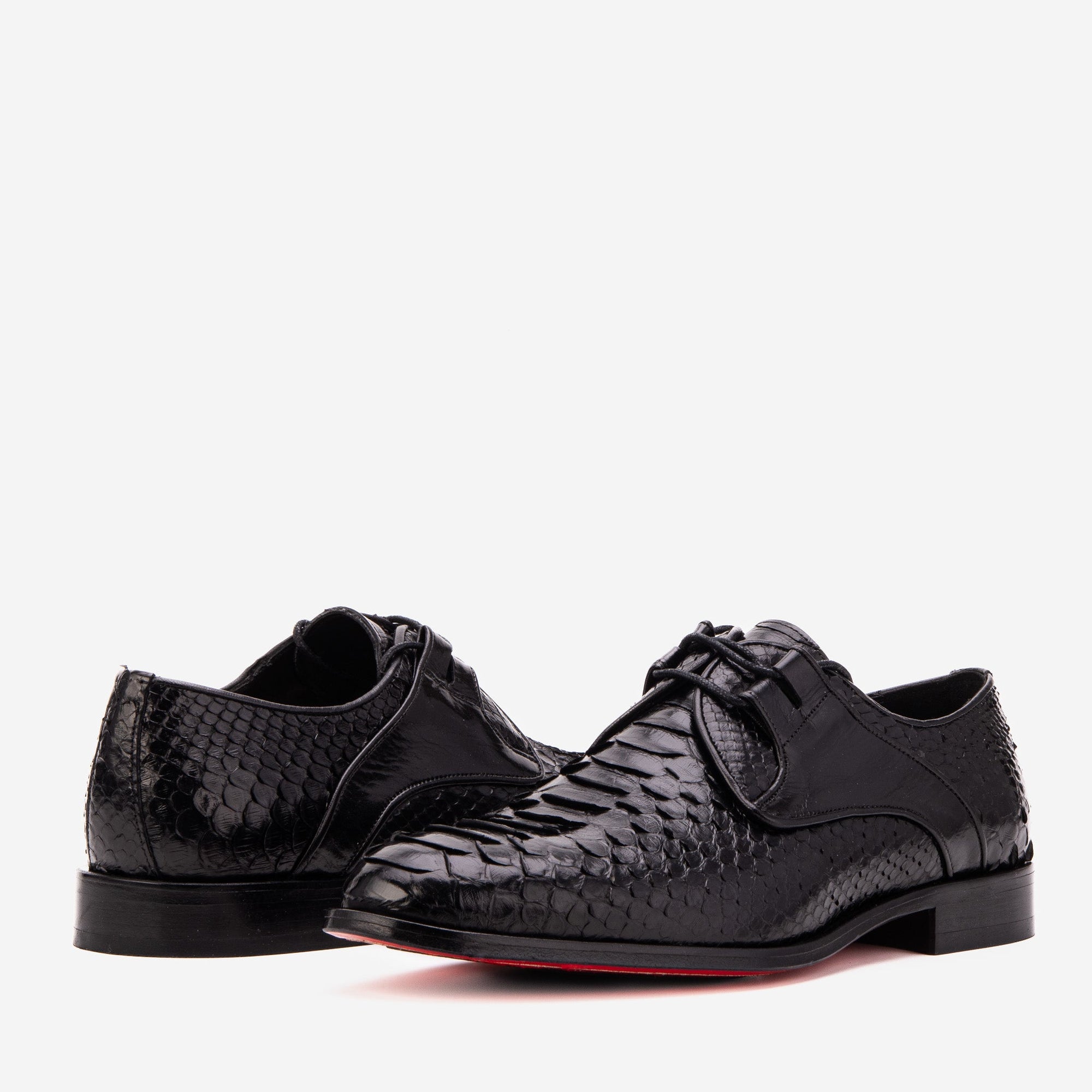 The Valmont Black Snake Leather Derby Men Shoe