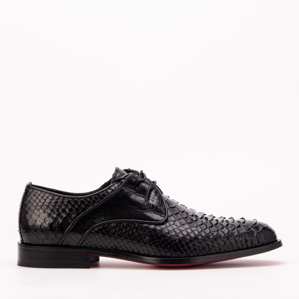 The Valmont Black Snake Leather Derby Men Shoe