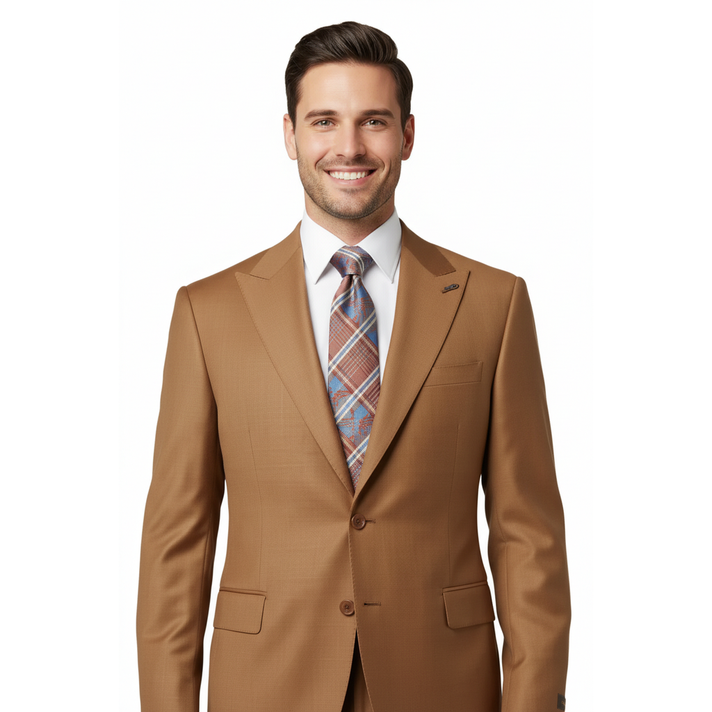 Men's Levent Serez Turkish Suit Super 160's Italian Wool 13400 Rust Nailhead
