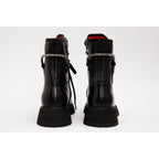 The Arata Black Leather Lace-Up Ankle Women Boot With a Side Zipper