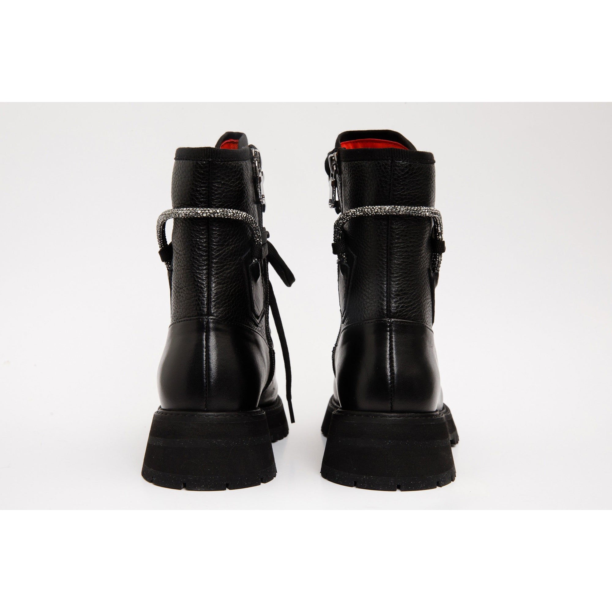 The Arata Black Leather Lace-Up Ankle Women Boot With a Side Zipper