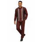 Men Silversilk 2pc Fancy walking leisure suit Italian woven knits 14010 Wine Fig