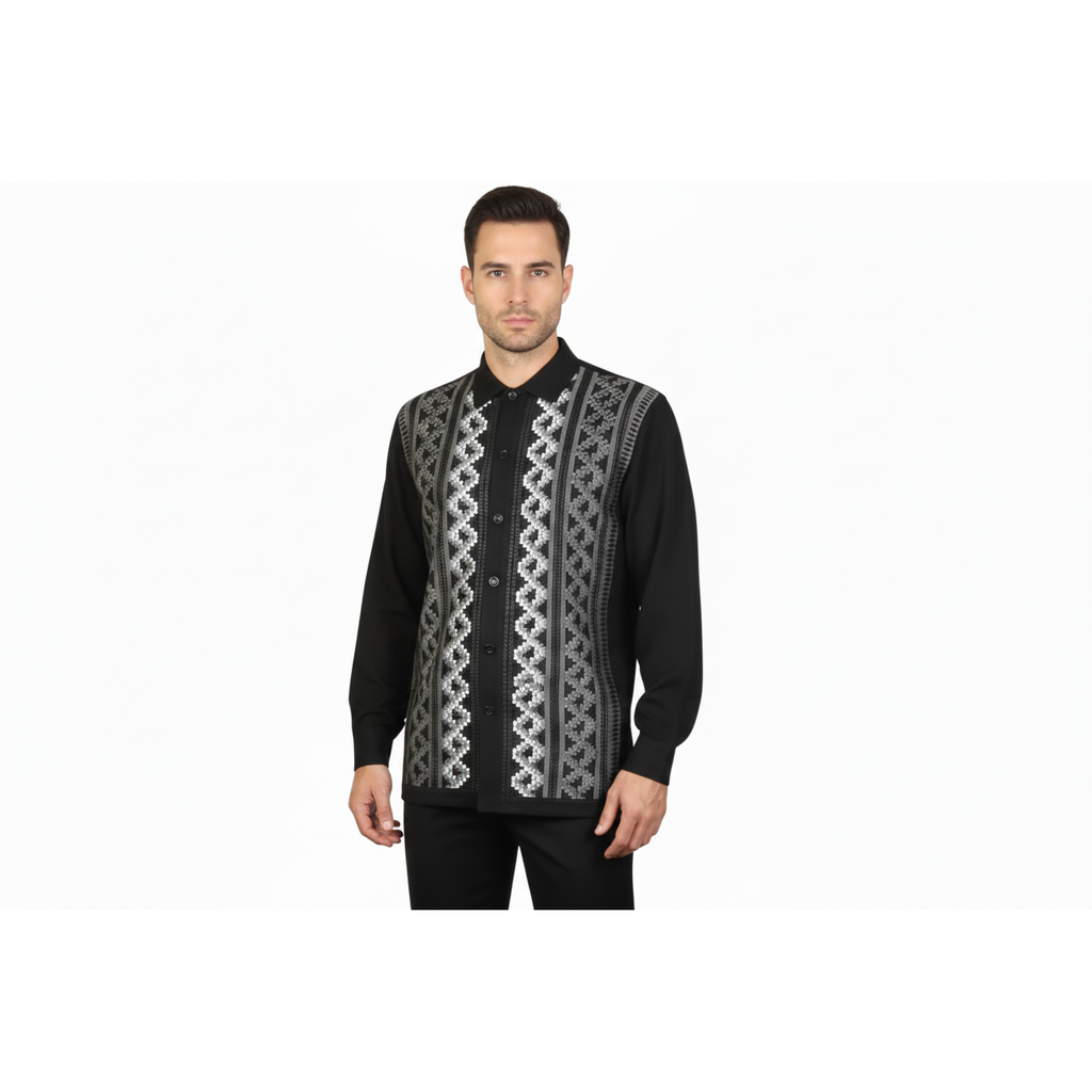 Men Silversilk 2pc Fancy walking leisure suit Italian woven knits 14010 Black