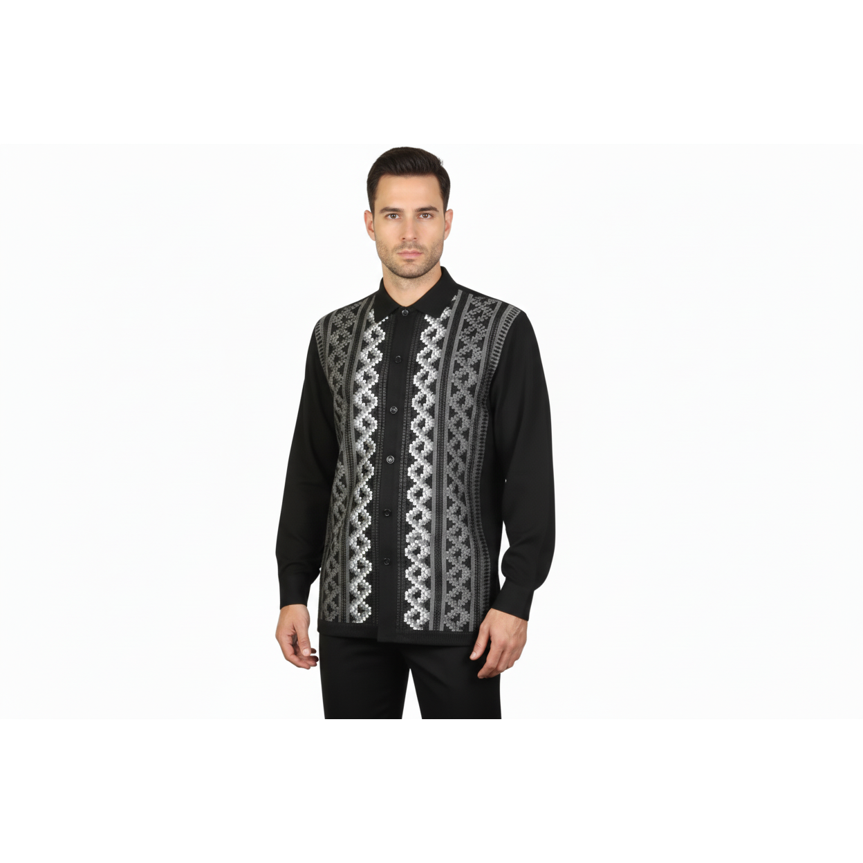 Men Silversilk 2pc Fancy walking leisure suit Italian woven knits 14010 Black