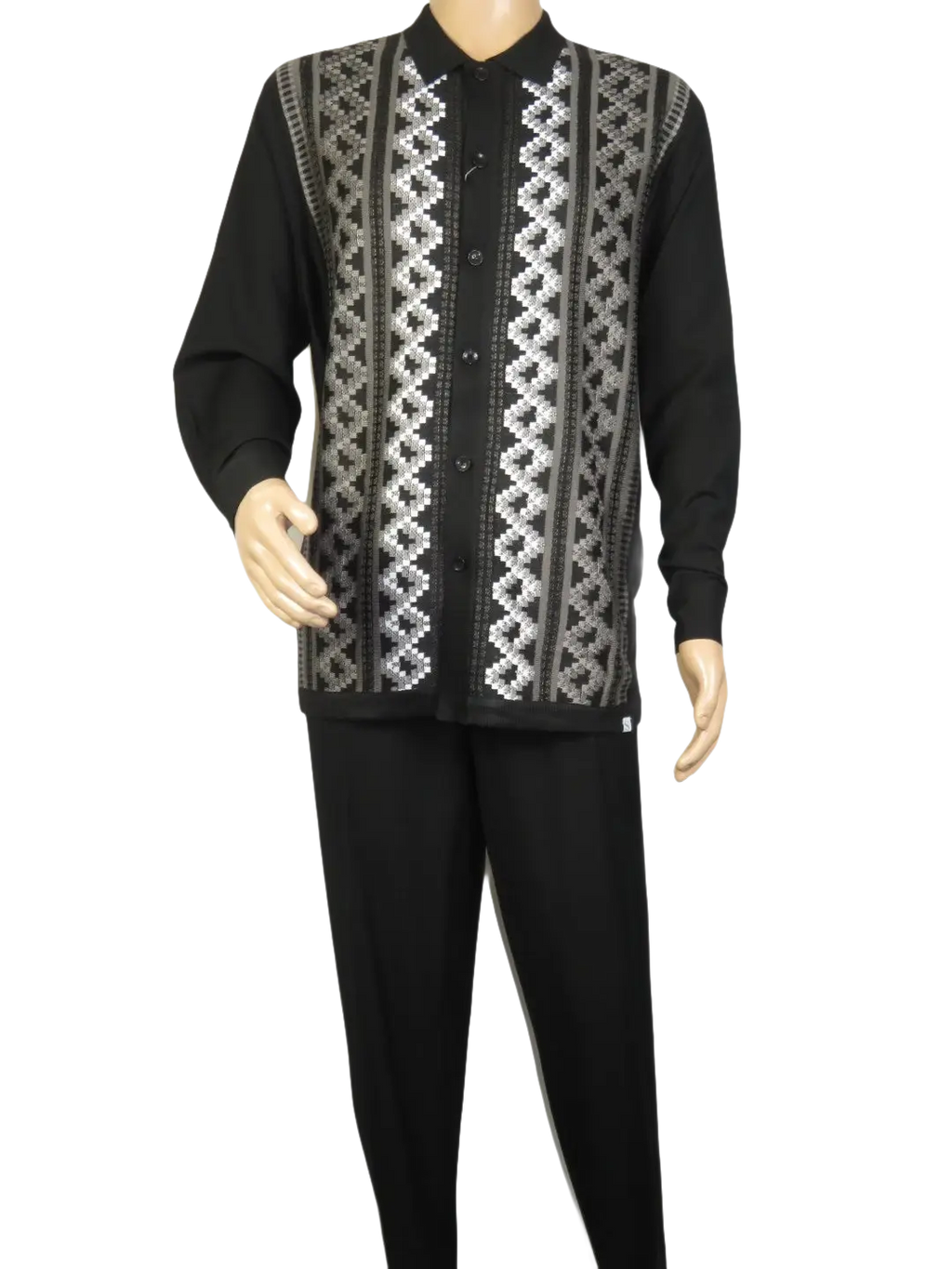 Men Silversilk 2pc Fancy walking leisure suit Italian woven knits 14010 Black