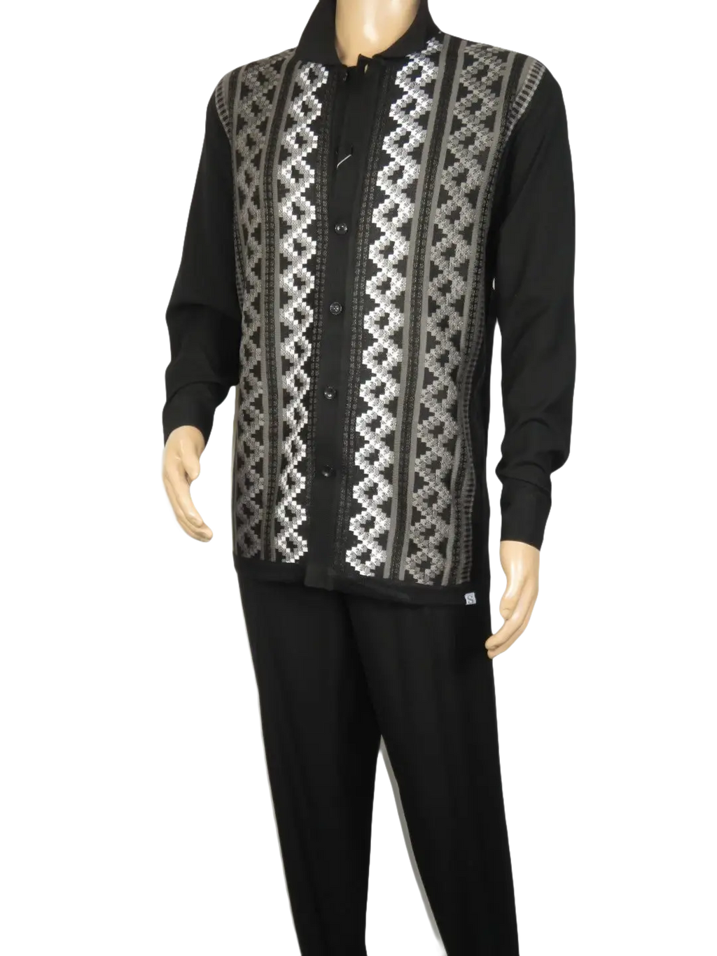 Men Silversilk 2pc Fancy walking leisure suit Italian woven knits 14010 Black