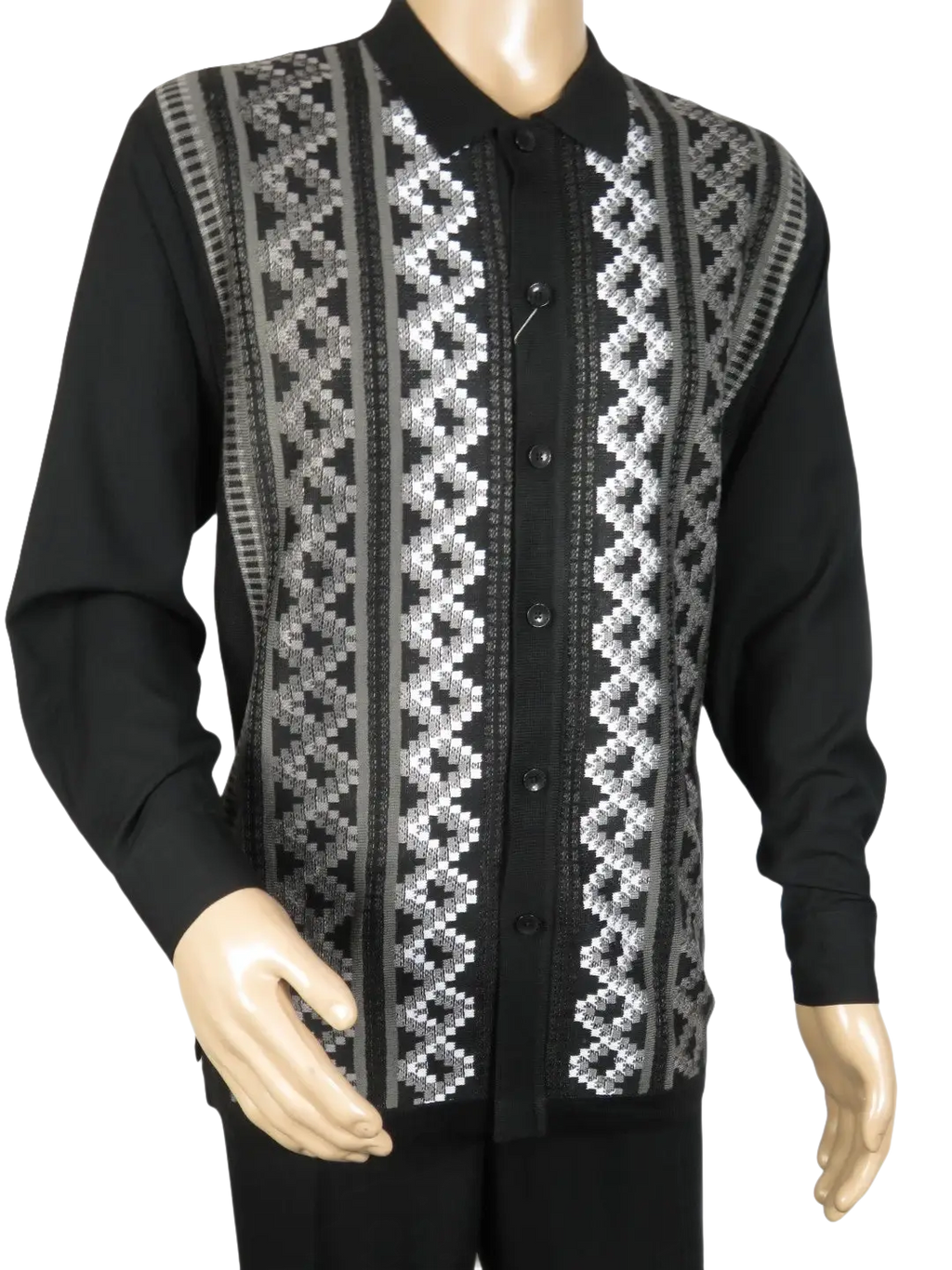 Men Silversilk 2pc Fancy walking leisure suit Italian woven knits 14010 Black