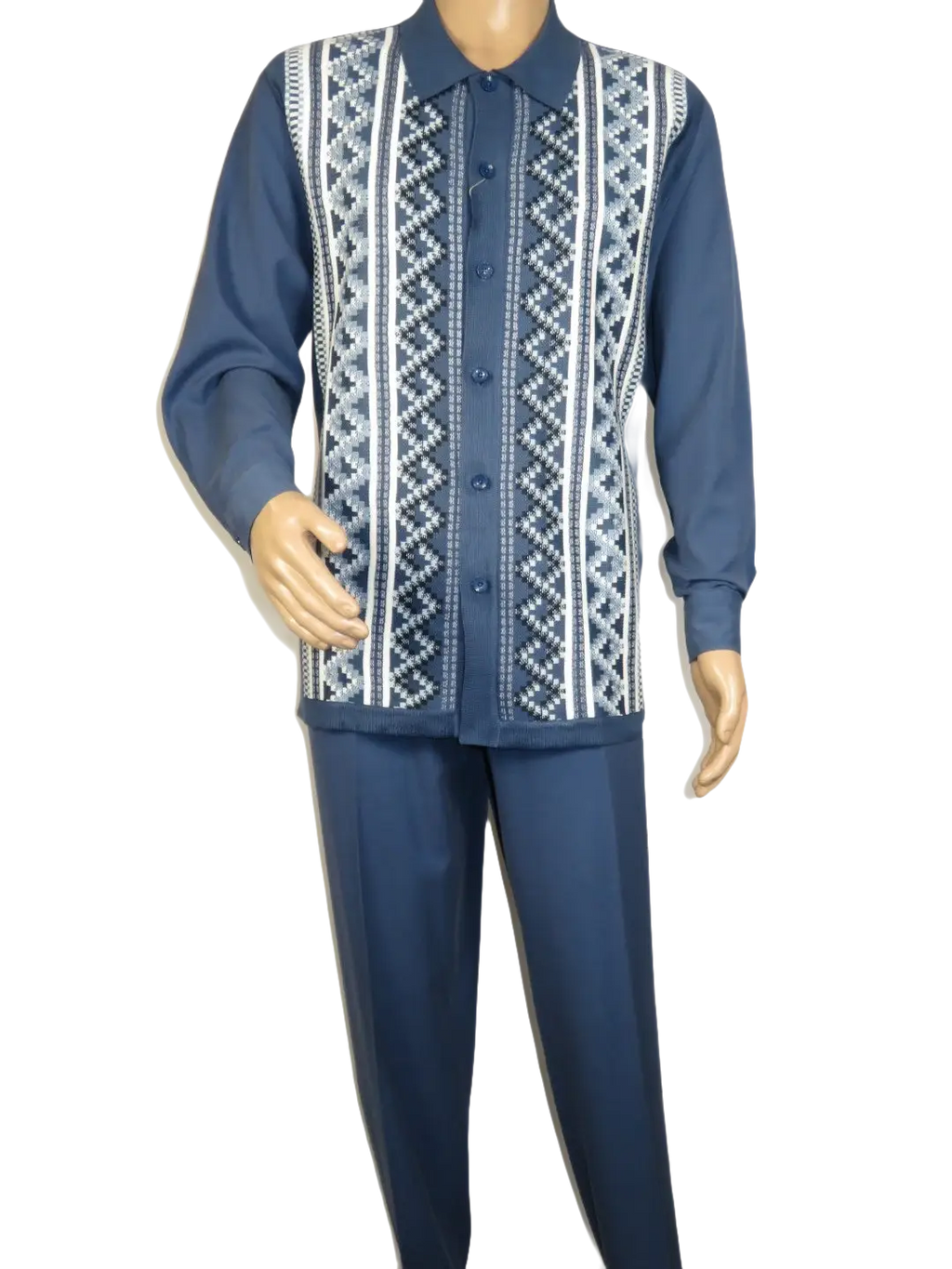Men Silversilk 2pc Fancy walking leisure suit Italian woven knits 14010 Blue