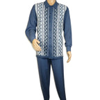 Men Silversilk 2pc Fancy walking leisure suit Italian woven knits 14010 Blue