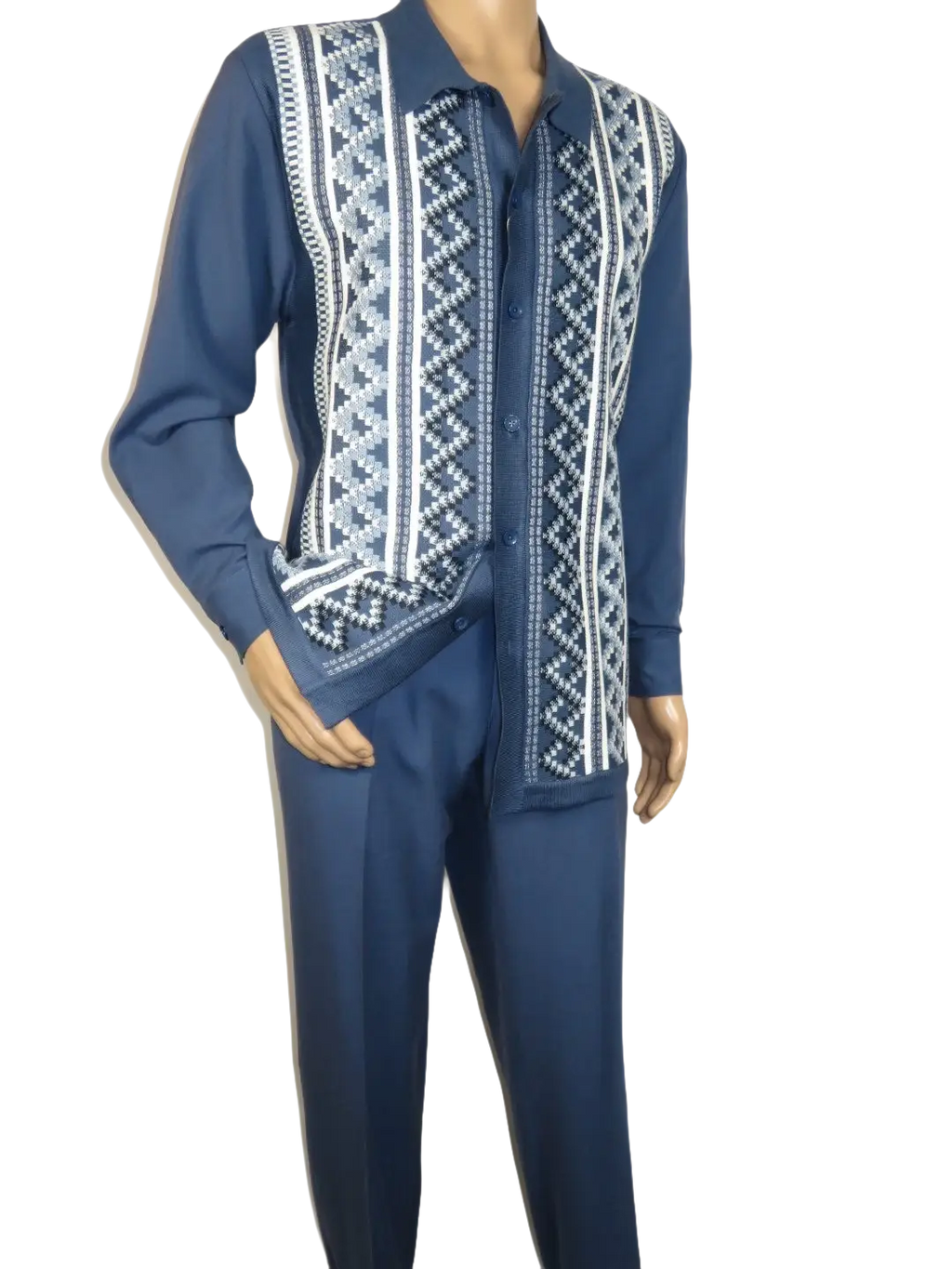 Men Silversilk 2pc Fancy walking leisure suit Italian woven knits 14010 Blue