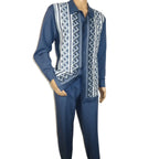 Men Silversilk 2pc Fancy walking leisure suit Italian woven knits 14010 Blue