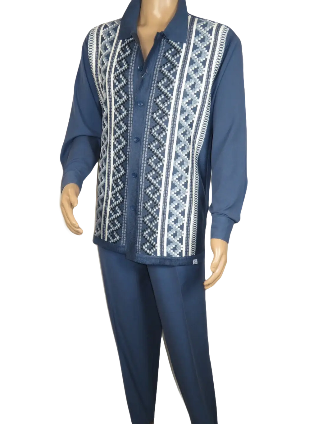 Men Silversilk 2pc Fancy walking leisure suit Italian woven knits 14010 Blue