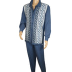 Men Silversilk 2pc Fancy walking leisure suit Italian woven knits 14010 Blue