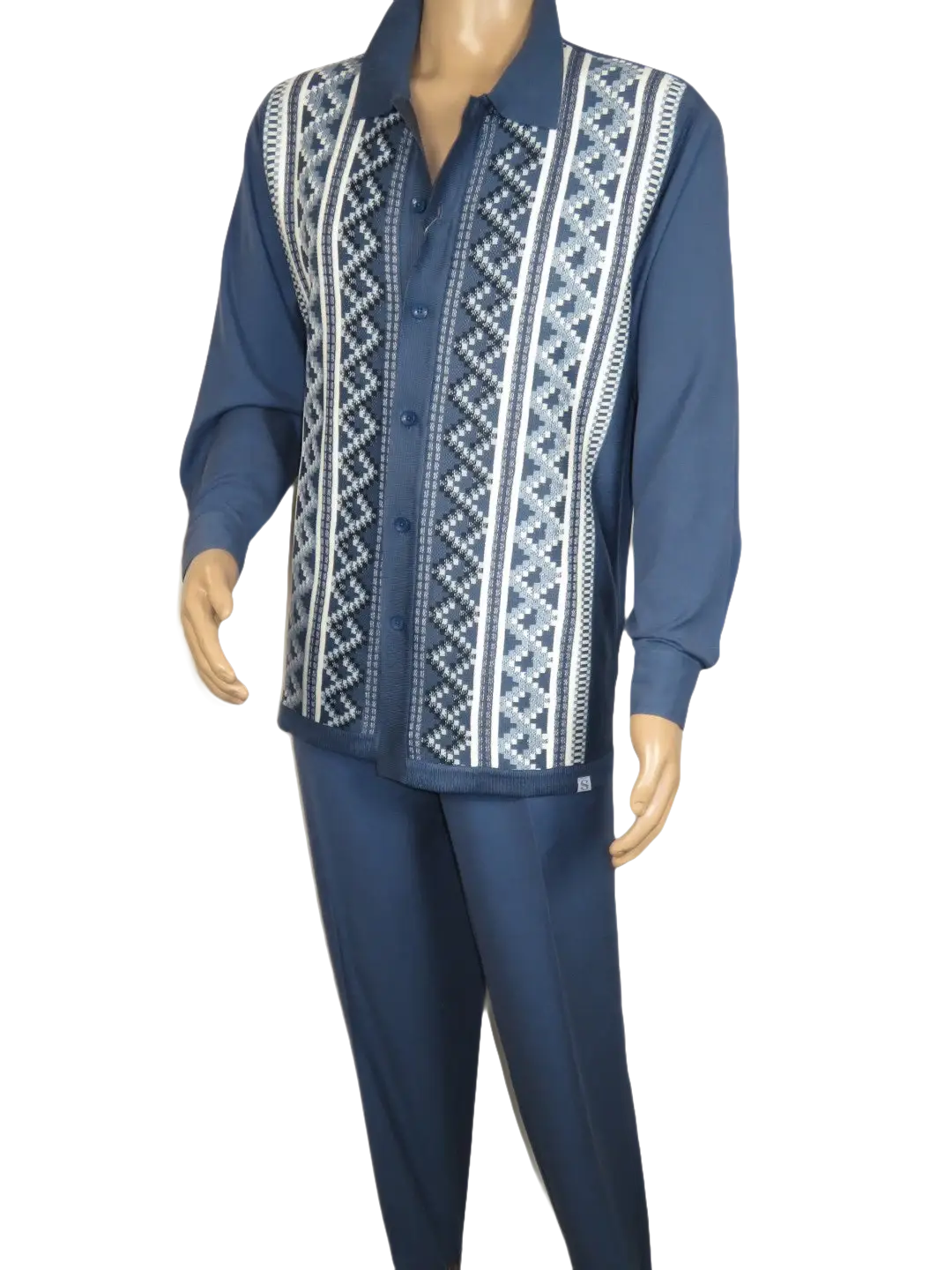 Men Silversilk 2pc Fancy walking leisure suit Italian woven knits 14010 Blue