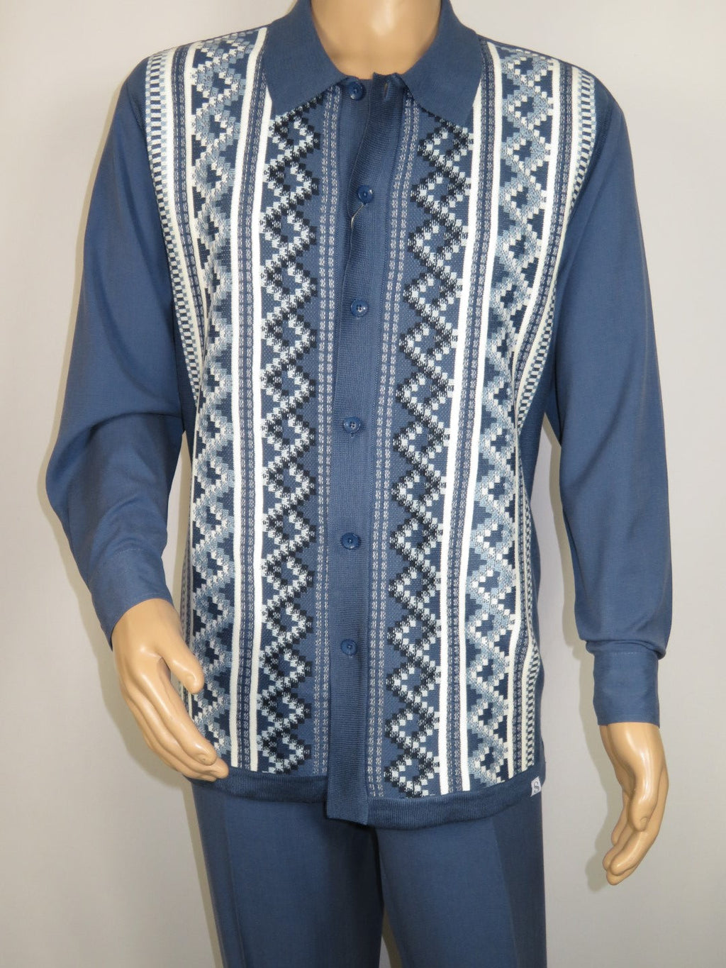 Men Silversilk 2pc Fancy walking leisure suit Italian woven knits 14010 Blue