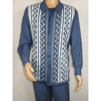 Men Silversilk 2pc Fancy walking leisure suit Italian woven knits 14010 Blue