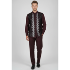 Men Silversilk 2pc Fancy walking leisure suit Italian woven knits 14010 Wine Fig