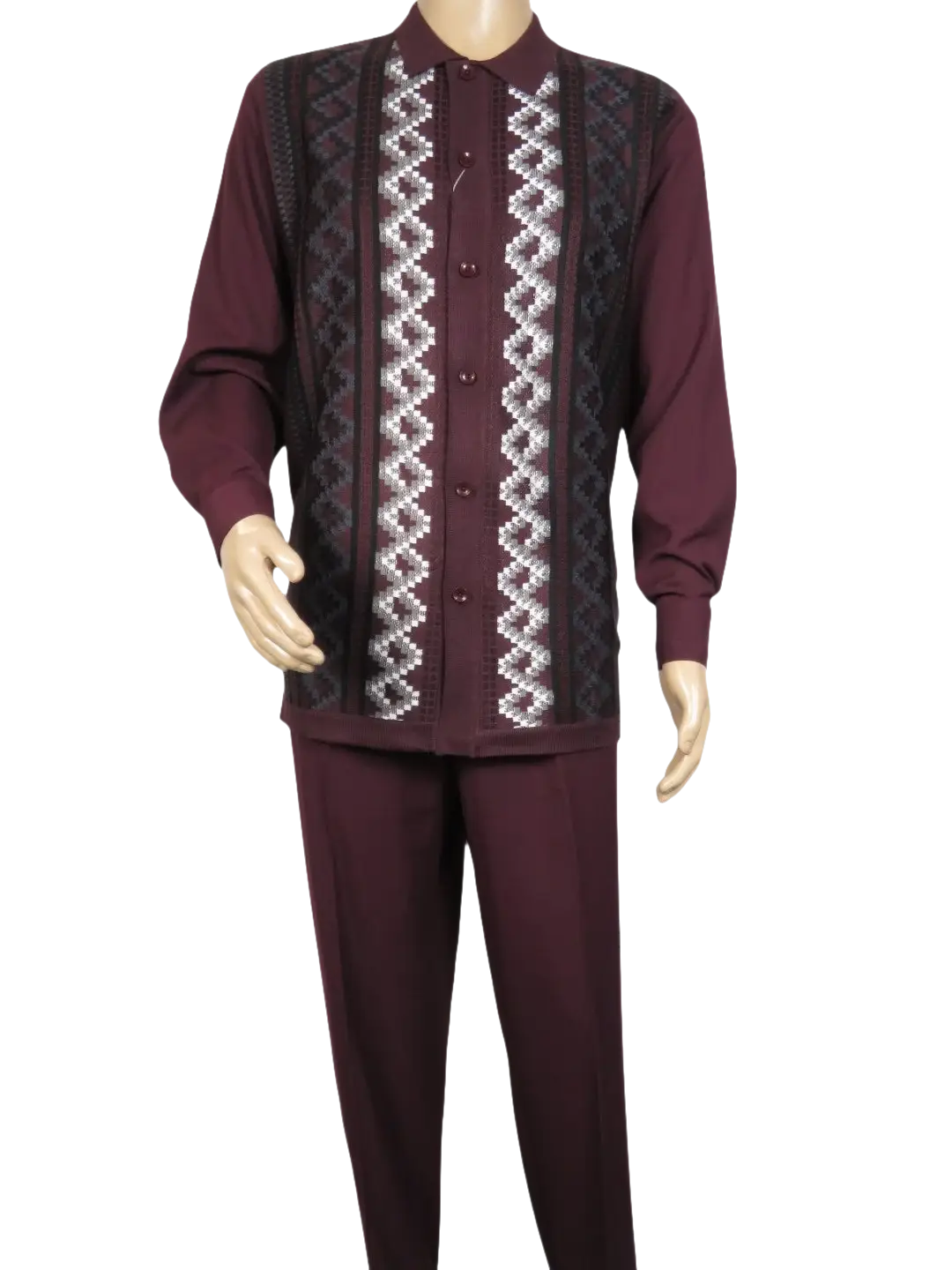 Men Silversilk 2pc Fancy walking leisure suit Italian woven knits 14010 Wine Fig
