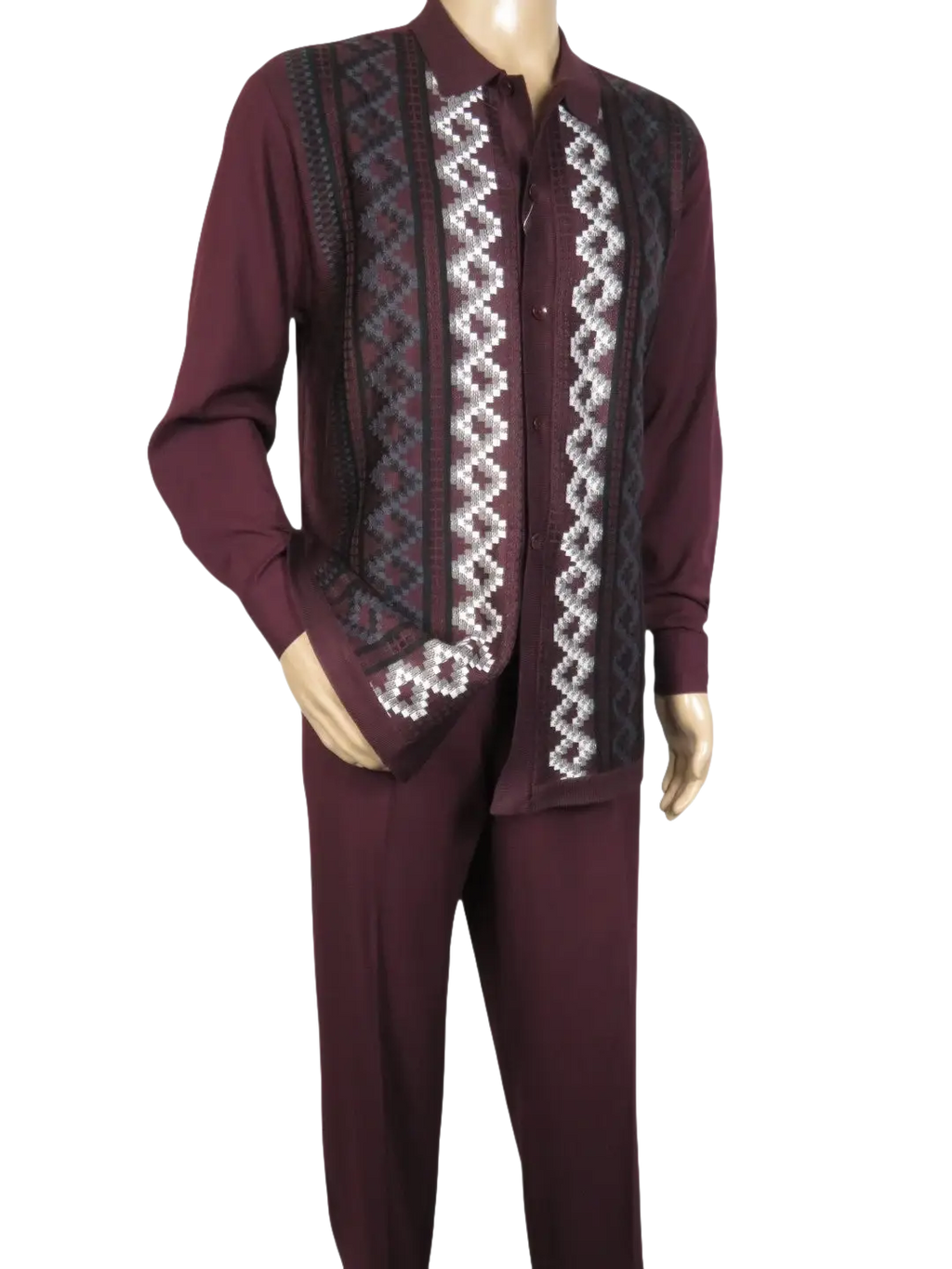 Men Silversilk 2pc Fancy walking leisure suit Italian woven knits 14010 Wine Fig