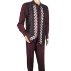 Men Silversilk 2pc Fancy walking leisure suit Italian woven knits 14010 Wine Fig