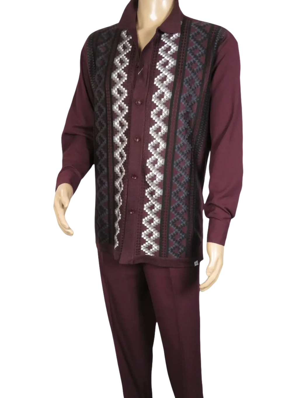 Men Silversilk 2pc Fancy walking leisure suit Italian woven knits 14010 Wine Fig
