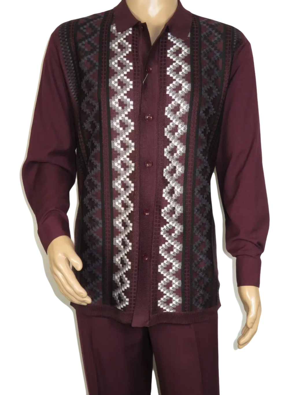 Men Silversilk 2pc Fancy walking leisure suit Italian woven knits 14010 Wine Fig
