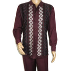 Men Silversilk 2pc Fancy walking leisure suit Italian woven knits 14010 Wine Fig