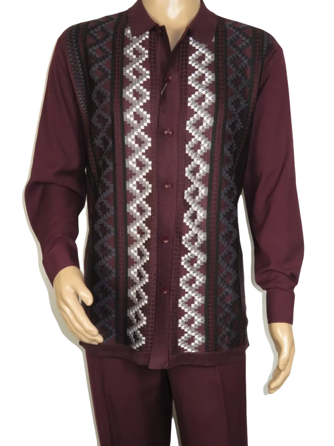 Men Silversilk 2pc Fancy walking leisure suit Italian woven knits 14010 Wine Fig