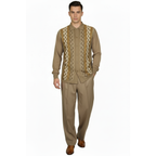 Men Silversilk 2pc Fancy walking leisure suit Italian woven knits 14010 Taupe