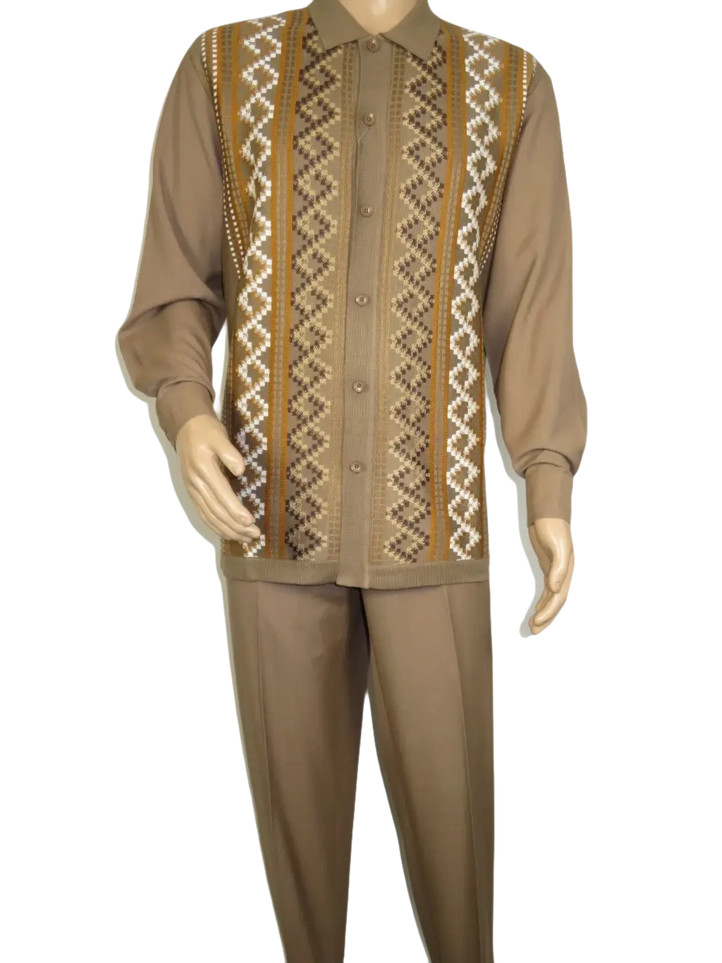 Men Silversilk 2pc Fancy walking leisure suit Italian woven knits 14010 Taupe