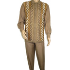 Men Silversilk 2pc Fancy walking leisure suit Italian woven knits 14010 Taupe