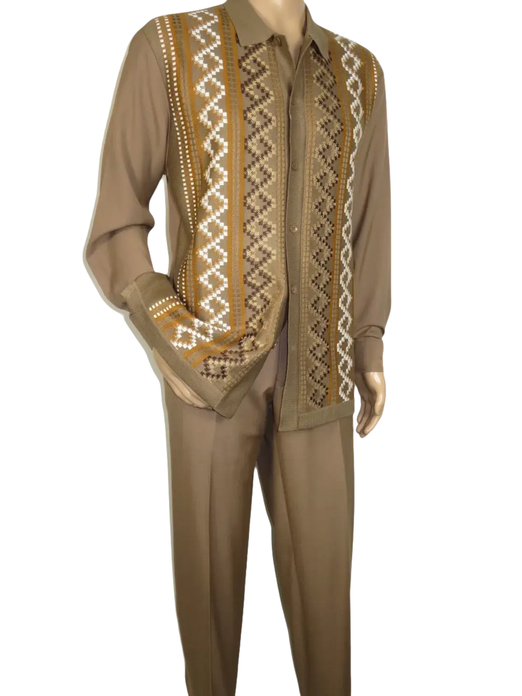 Men Silversilk 2pc Fancy walking leisure suit Italian woven knits 14010 Taupe