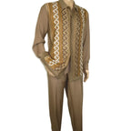 Men Silversilk 2pc Fancy walking leisure suit Italian woven knits 14010 Taupe