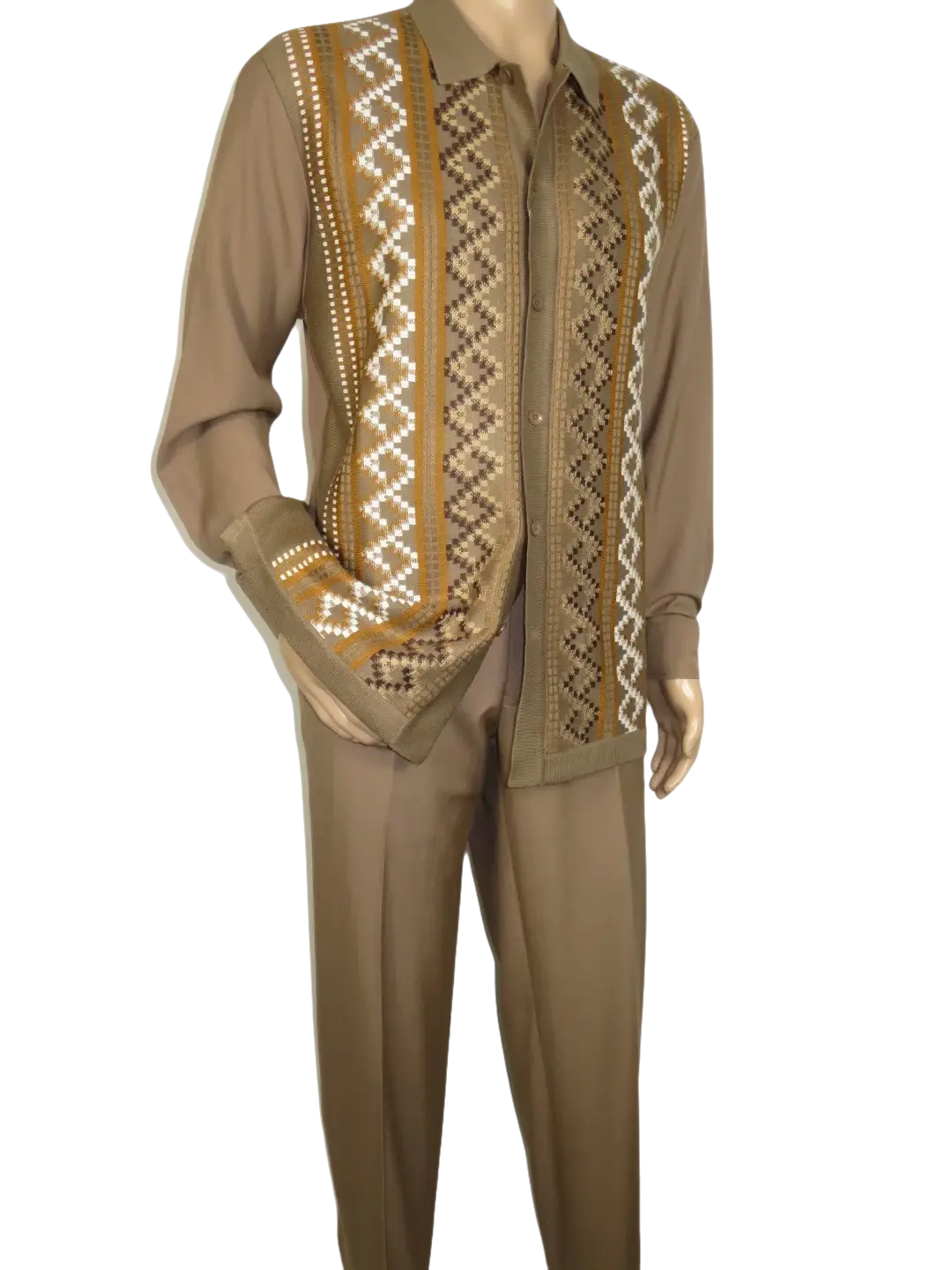 Men Silversilk 2pc Fancy walking leisure suit Italian woven knits 14010 Taupe