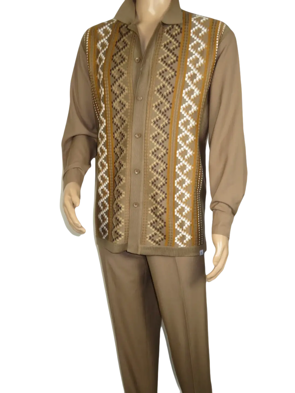 Men Silversilk 2pc Fancy walking leisure suit Italian woven knits 14010 Taupe
