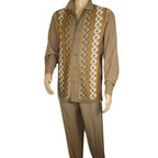 Men Silversilk 2pc Fancy walking leisure suit Italian woven knits 14010 Taupe