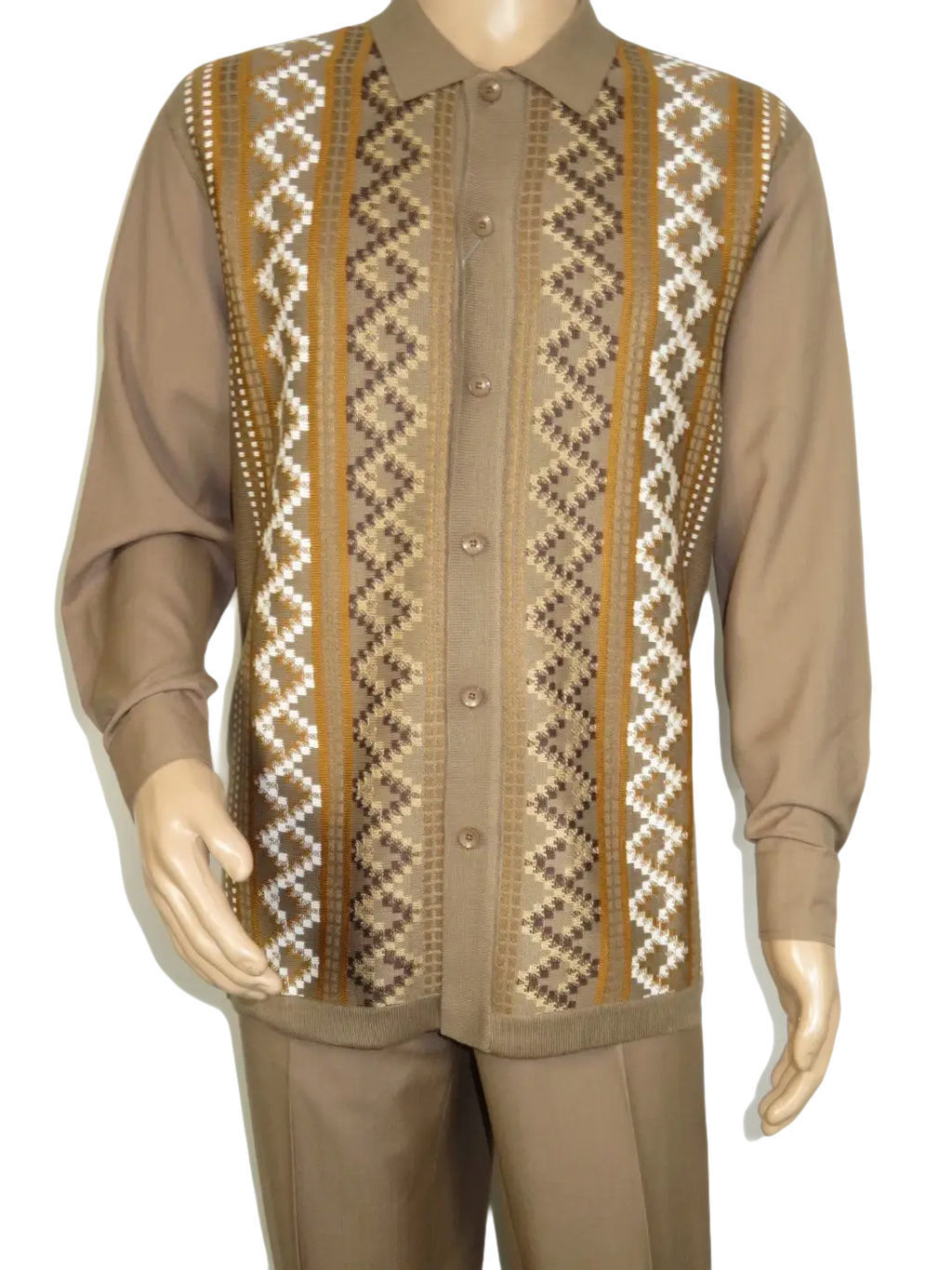 Men Silversilk 2pc Fancy walking leisure suit Italian woven knits 14010 Taupe