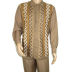 Men Silversilk 2pc Fancy walking leisure suit Italian woven knits 14010 Taupe