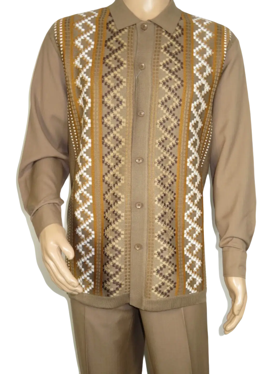 Men Silversilk 2pc Fancy walking leisure suit Italian woven knits 14010 Taupe