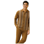 Men Silversilk 2pc Fancy walking leisure suit Italian woven knits 14010 Taupe