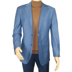 Men's Mono Turkey Sport Coat 100% Super 180s Wool 1480-01 Blue Plaid