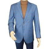 Men's Mono Turkey Sport Coat 100% Super 180s Wool 1480-01 Blue Plaid